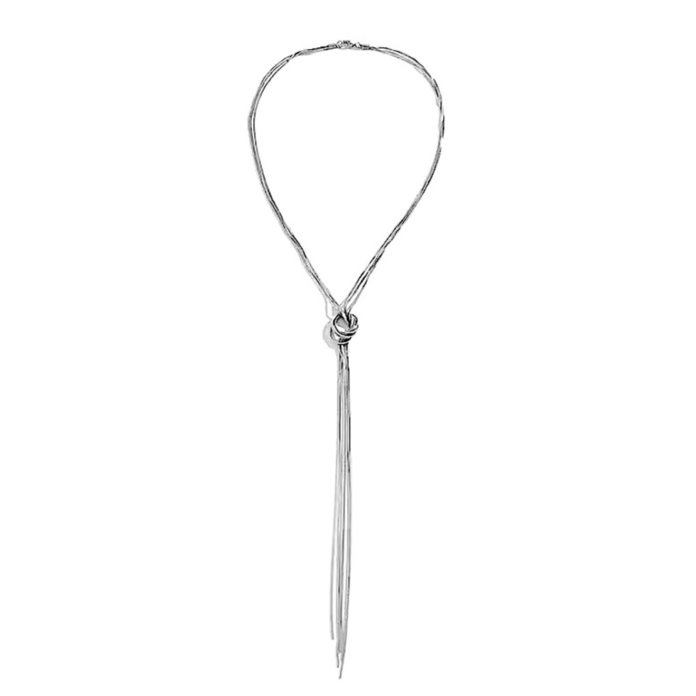 Silver Y Lariat Knot Minimalist Tassel Necklace - Picture 3 of 4